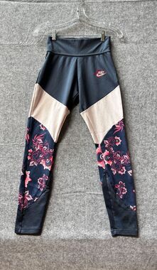 Nike Sportswear Essential Floral Colorblock Leggings Womens Size S Navy Pink